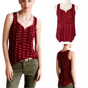 Anthropologie Maeve Burgundy Sleeveless Lips Print Sweetheart Blouse Top Size 0